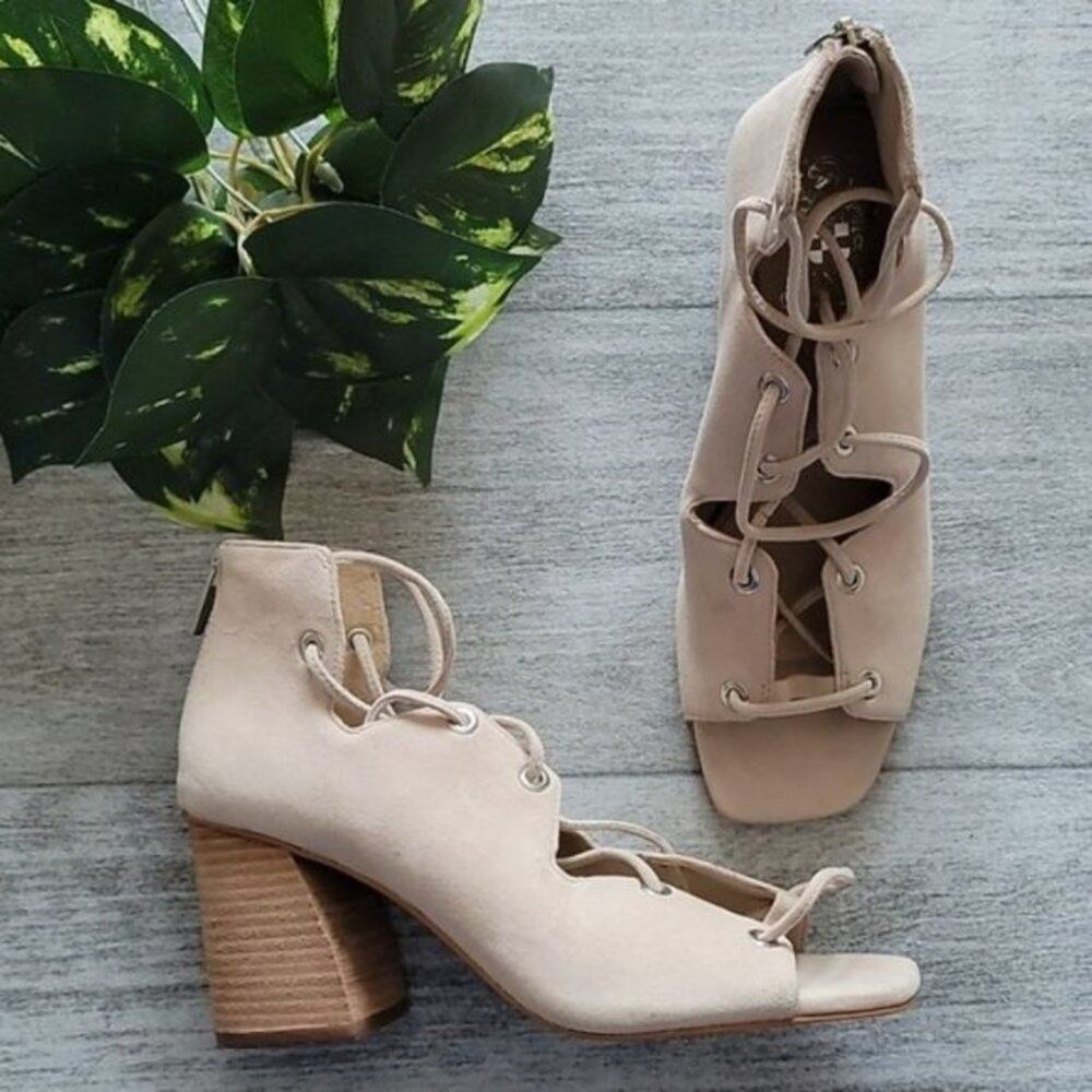 Vince Camuto Beige Nahara Leather Heeled Cage Sandals NEW Women's 7.5